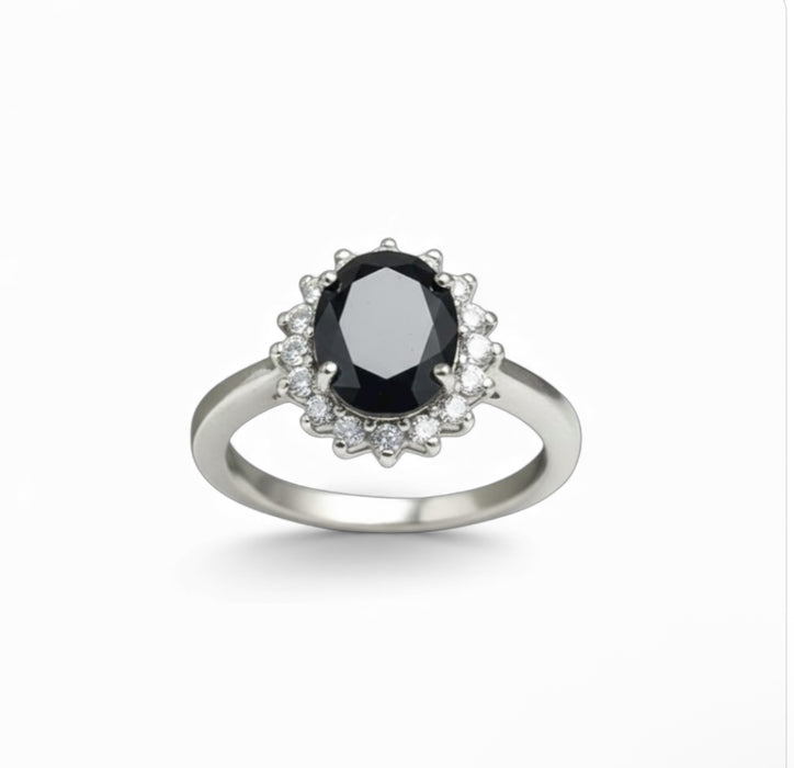Sterling Silver Black Oval CZ Ring-AE-92