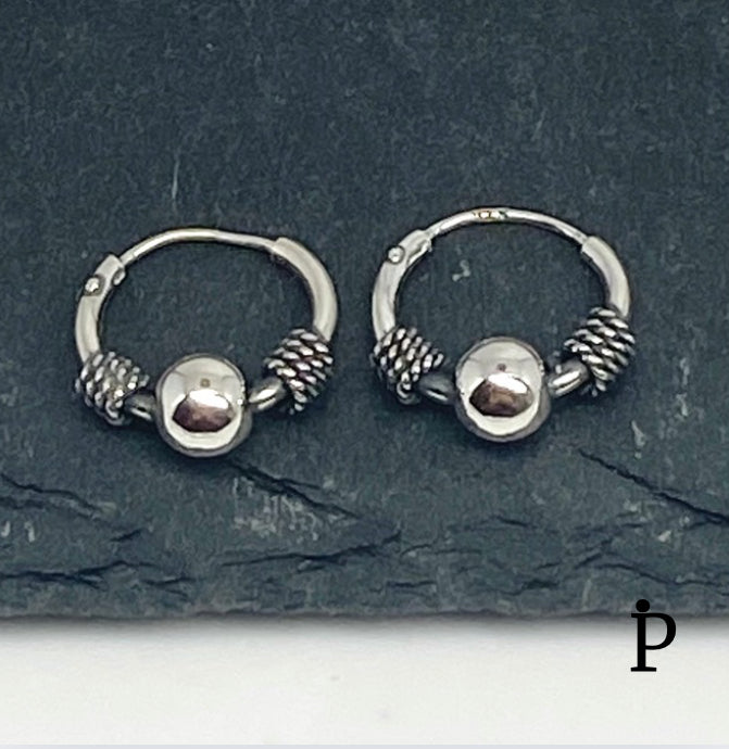 (AP-32) .925 Silver Bali Hoop Earrings