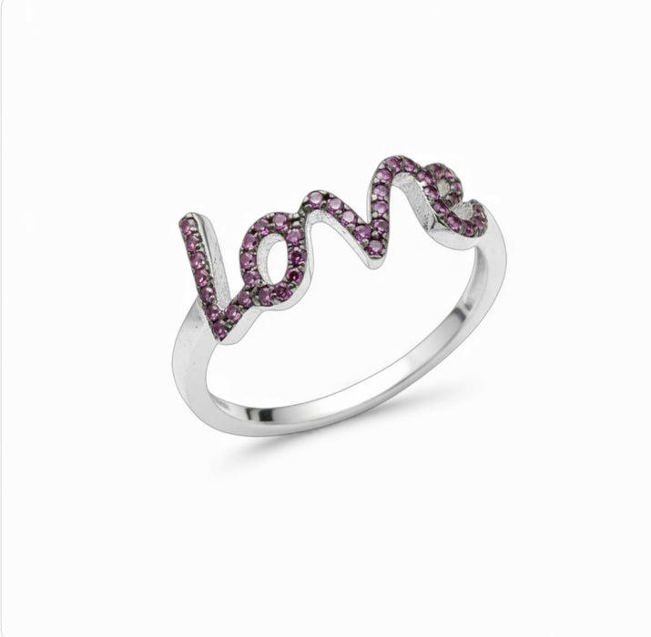 Sterling Silver Love Ruby CZ Ring-AE-38