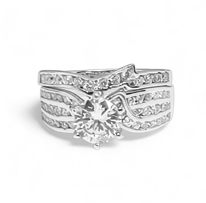 Sterling Silver CZ Engagement Ring Set-ER-112