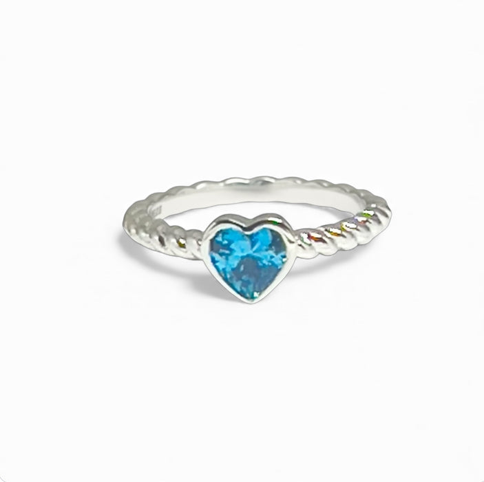 Sterling Silver Heart Blue Topaz CZ Ring-AE-77