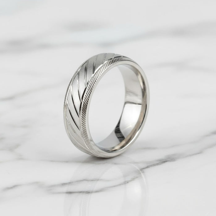 Sterling Silver Diamond Cut Slanting Lines Wedding Band Ring-SW-23