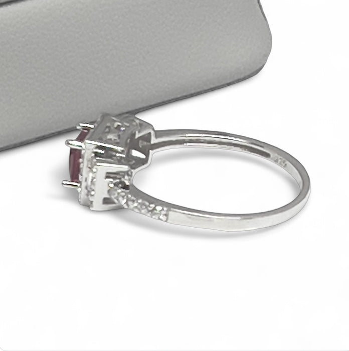 Sterling Silver Rectangular Garnet CZ Ring-AE-08