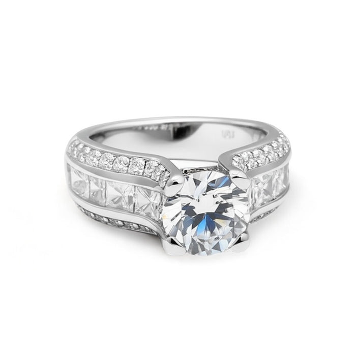 Sterling Silver Round & Princess Cut Clear CZ Ring-ER-68