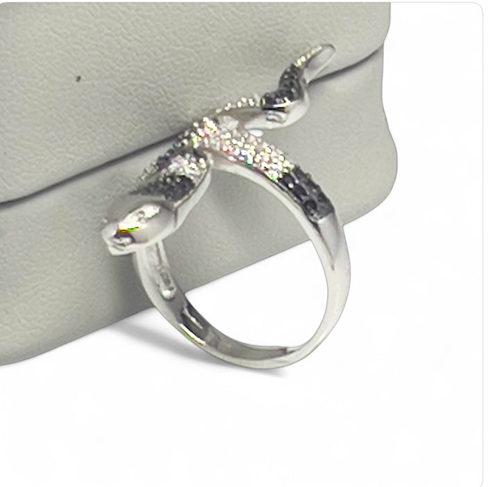 Sterling Silver Two-Tone CZ Snake Shaped Ring-AE-45