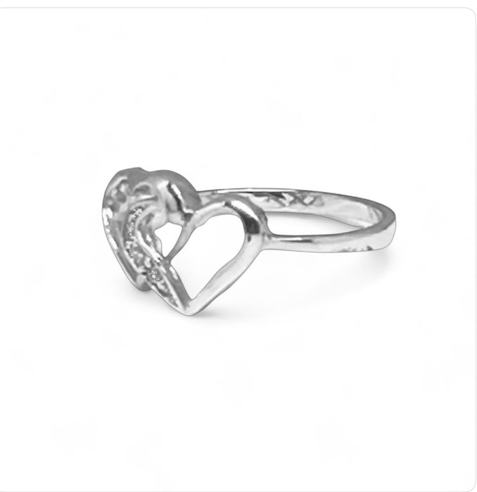 Sterling Silver Double Heart CZ Ring-AE-11