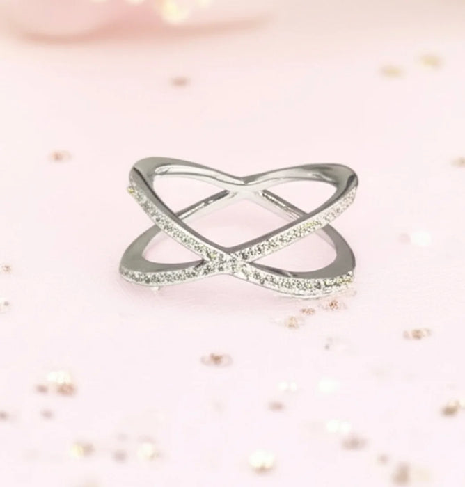 Sterling Silver Intertwining X CZ Ring-AE-62