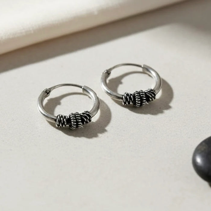 Sterling Silver 2.00 mm X 12 mm Bali Hoop Earrings-SET-43