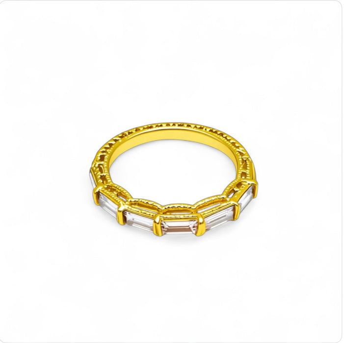 Sterling Silver Gold-Plated Baguette CZ Engagement Ring Set-ER-16