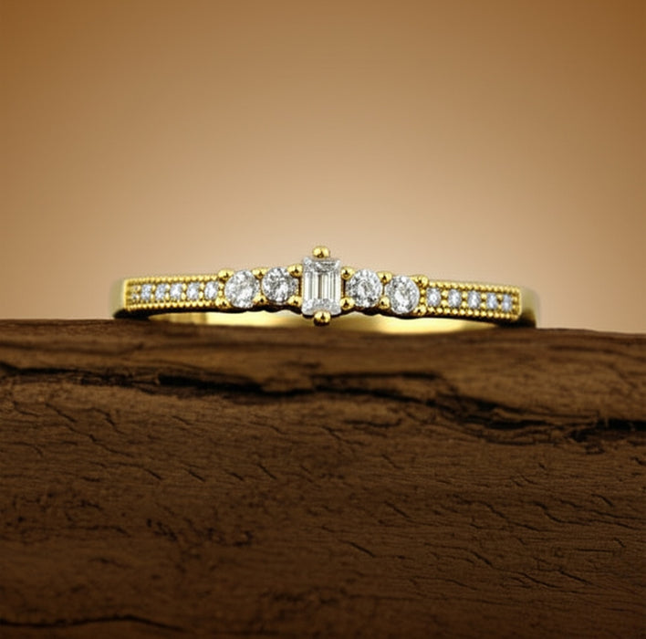 Sterling Silver Yellow Gold Emerald Cut CZ Ring-ER-45