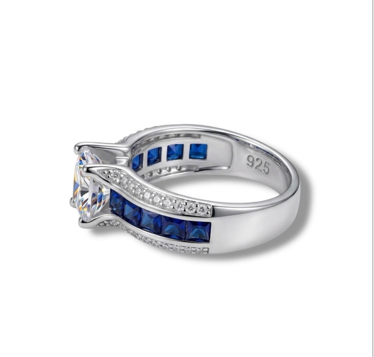 Sterling Silver Blue Band CZ Engagement Ring-ER-18