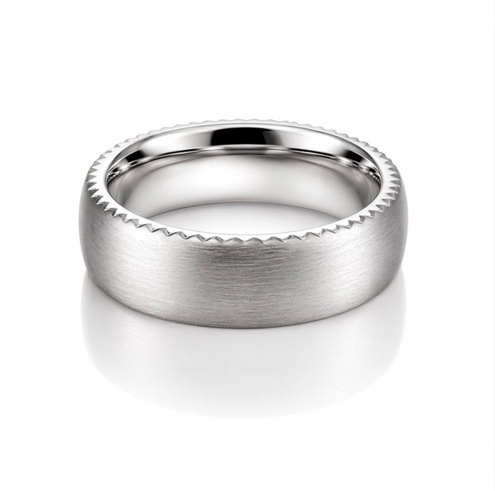 Men's 7.5mm Stainless Steel Zigzag Brushed Wedding Band -SS-15