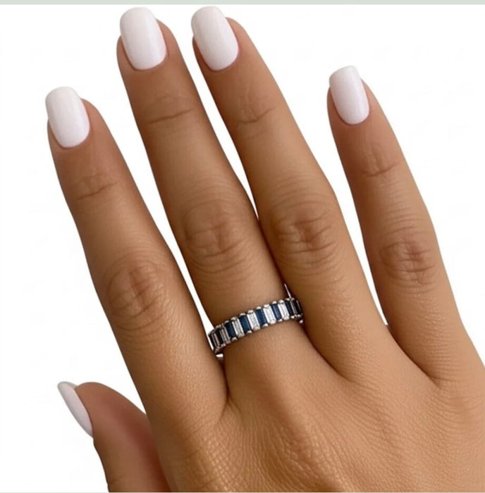 Sterling Silver Blue and White CZ Eternity Ring-AE-112