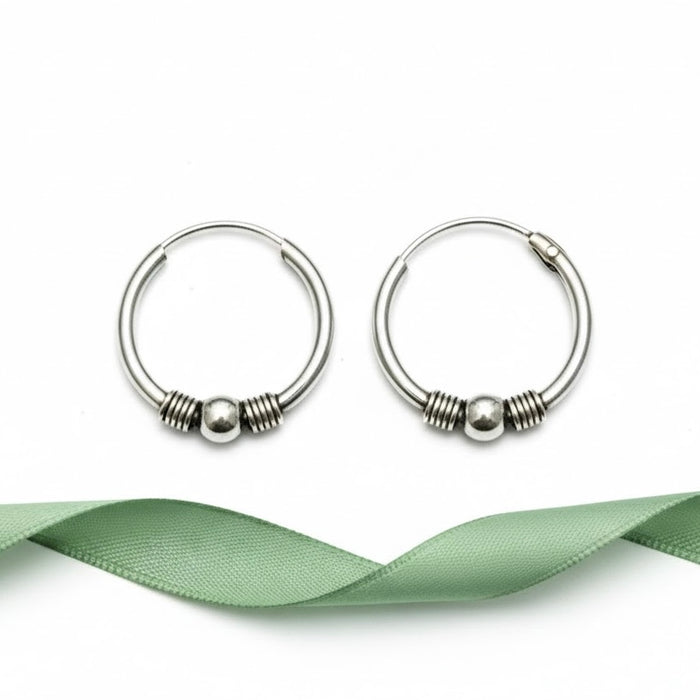 Sterling Silver 3mm x 12mm Bali Hoop Earring -SET-57