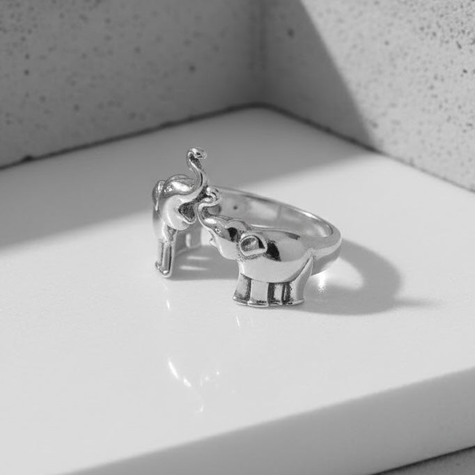 Sterling Silver Elephant Double Ring-SR-44
