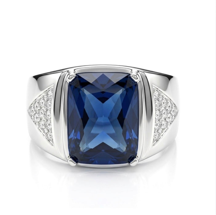 Sterling Silver Blue Sapphire Zirconia Ring-SMR-07