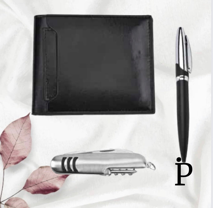 (CRT-11)3 Pieces Set Wallet, Pen and Stainless Steel Knife