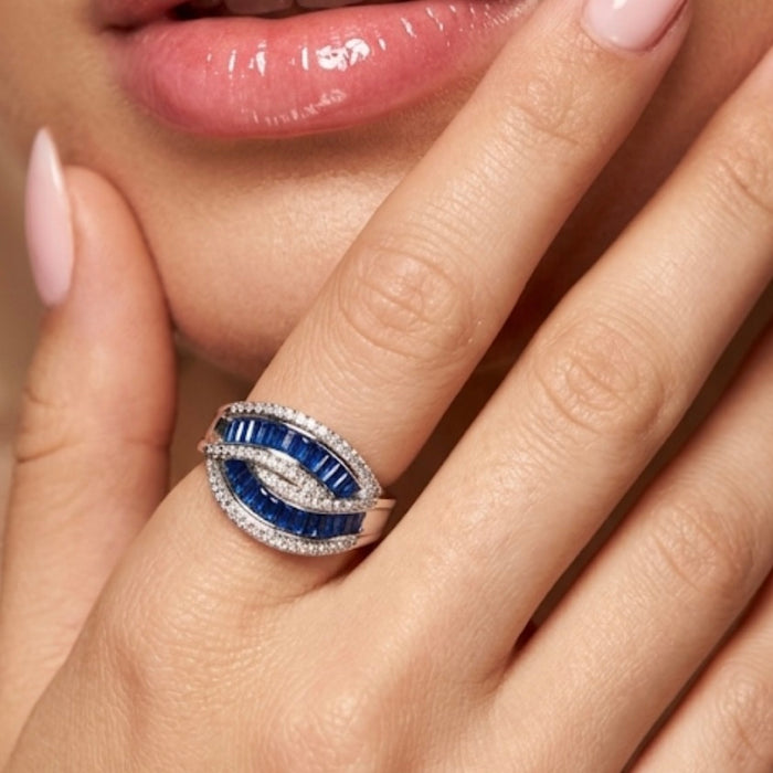 Sterling Silver Emerald Cut Blue Spinel Twisted Band Ring-ER-152