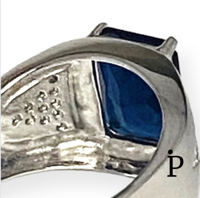 (APH-07) .925 Plata Anillo PARA HOMBRE con circonia color azul zafiro.