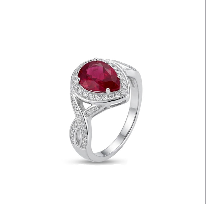 Sterling Silver Elegant Pear Cut Dark Garnet Ring-AE-118
