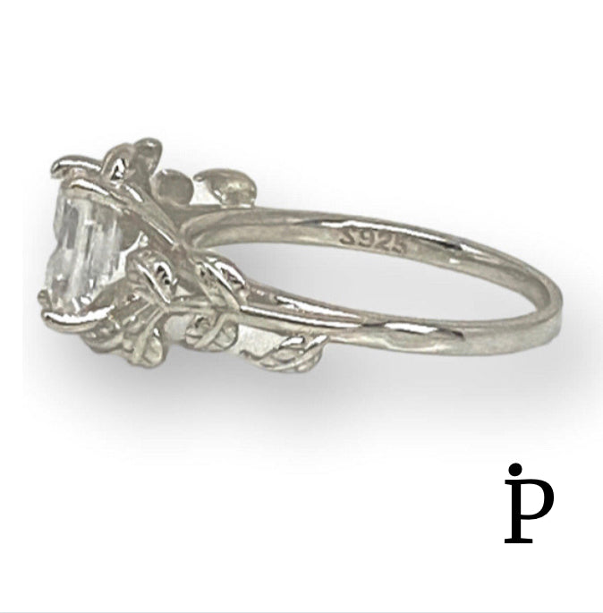 (ACP-159).925 Plata anillo de compromiso,con diseño de hoja natural.