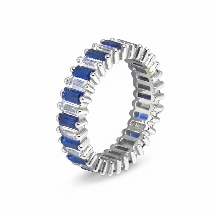 Sterling Silver Blue and White CZ Eternity Ring-AE-112