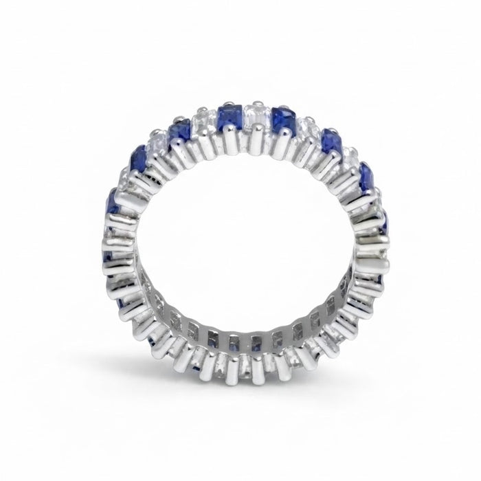 Sterling Silver Blue and White CZ Eternity Ring-AE-112