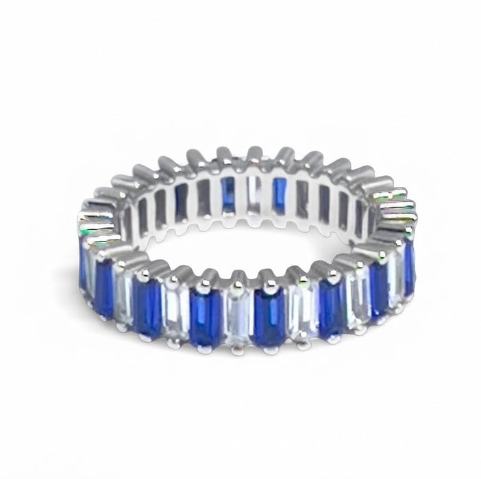 Sterling Silver Blue and White CZ Eternity Ring-AE-112