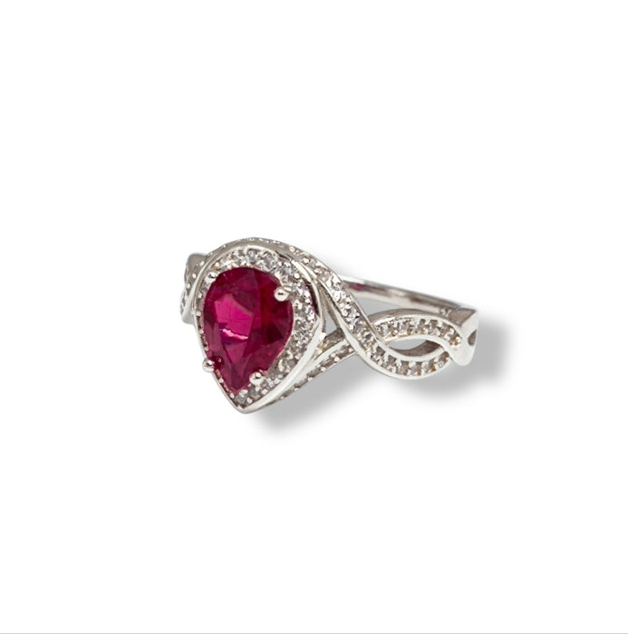 Sterling Silver Elegant Pear Cut Dark Garnet Ring-AE-118