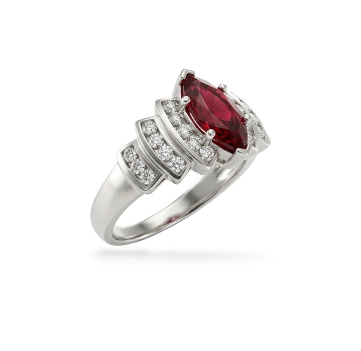 CZ Sterling Silver Ring Marquise Cut Ruby - ER- 25