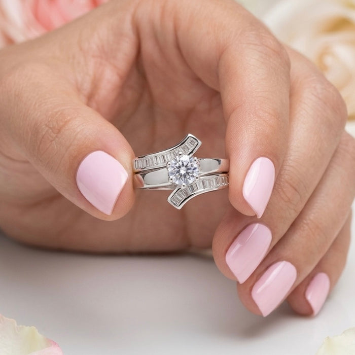 Sterling Silver CZ Wedding Set Ring-CL-08