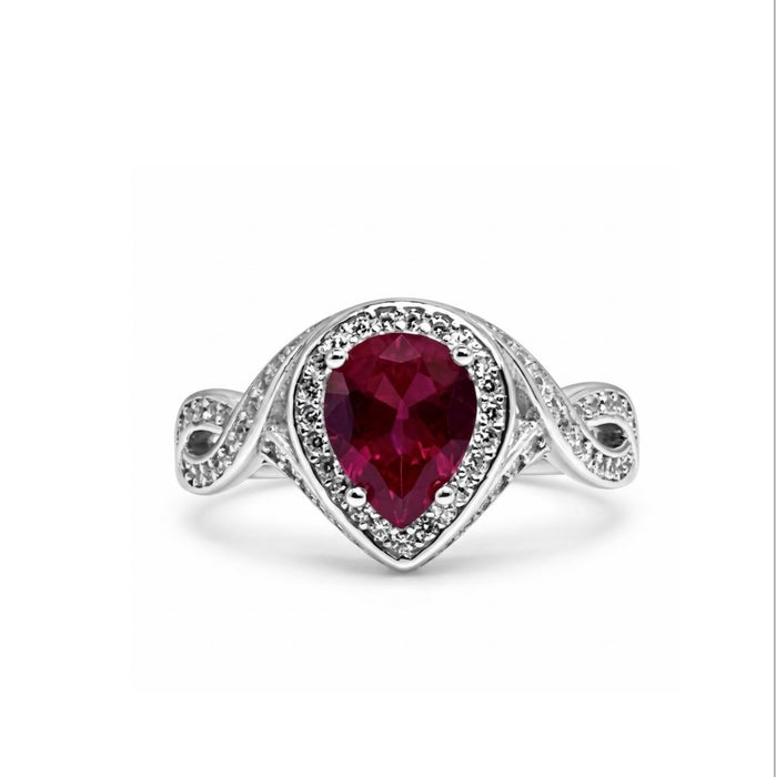 Sterling Silver Elegant Pear Cut Dark Garnet Ring-AE-118