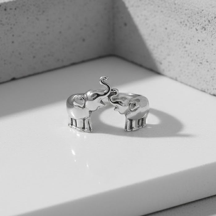Sterling Silver Elephant Double Ring-SR-44