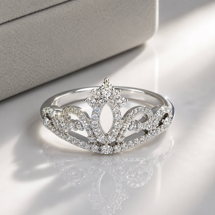 Sterling Silver Princess Crown CZ Ring-AE-25