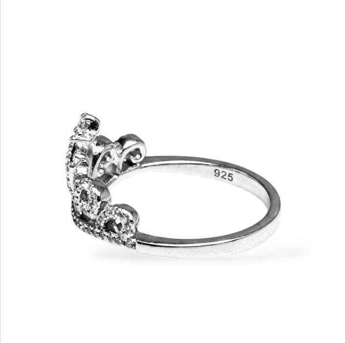 Sterling Silver Princess Crown CZ Ring-AE-25