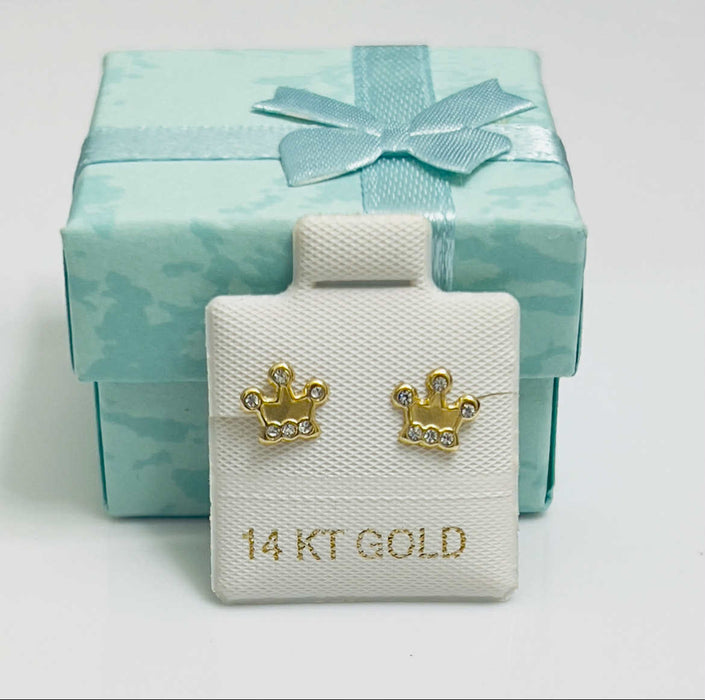 14 Karat Yellow Gold CZ Crown Screw Back Earring-GE-108