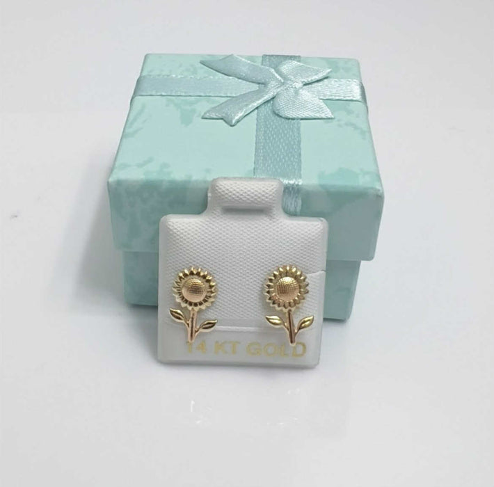 Two-Tone Sunflower Earrings in 14K Yellow Gold -GE-109