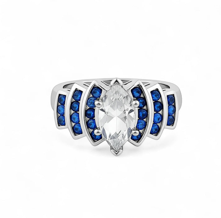 Sterling Silver Exquisite Blue Spinel Marquise Clear CZ Ring-ER-151