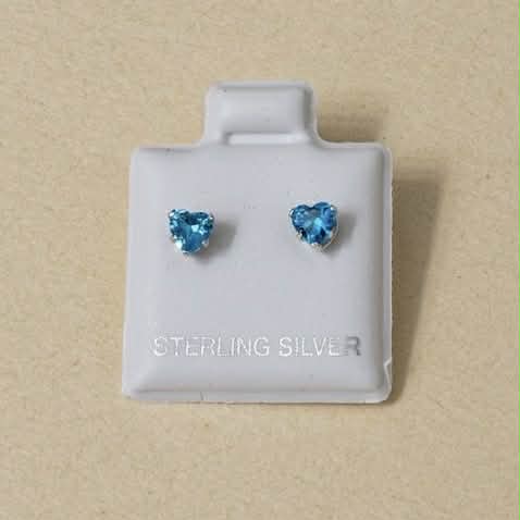 Sterling Silver Heart-Shaped Blue Topaz Stud Earrings-SE-62