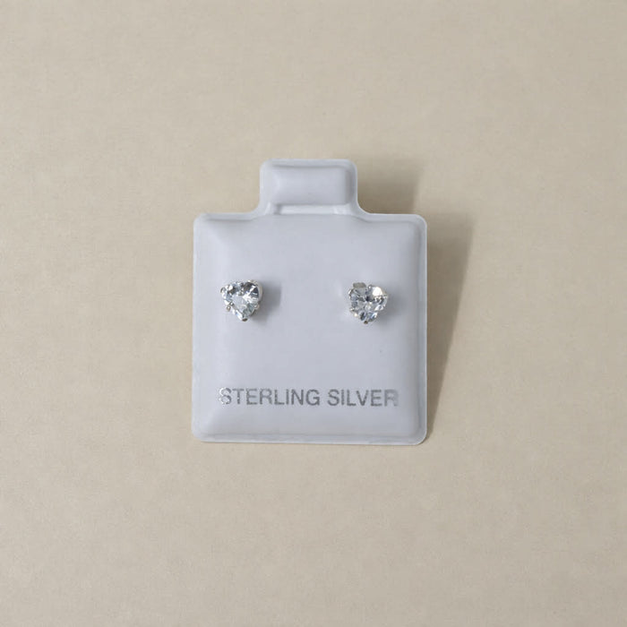 Sterling Silver Heart-Shaped Clear Earrings-SE-63