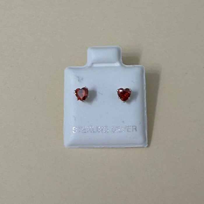 Sterling Silver Heart Shape Garnet CZ Earrings-SE-64