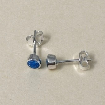 Sterling Silver Round Blue Lab Opal Stud Earrings-SE-65
