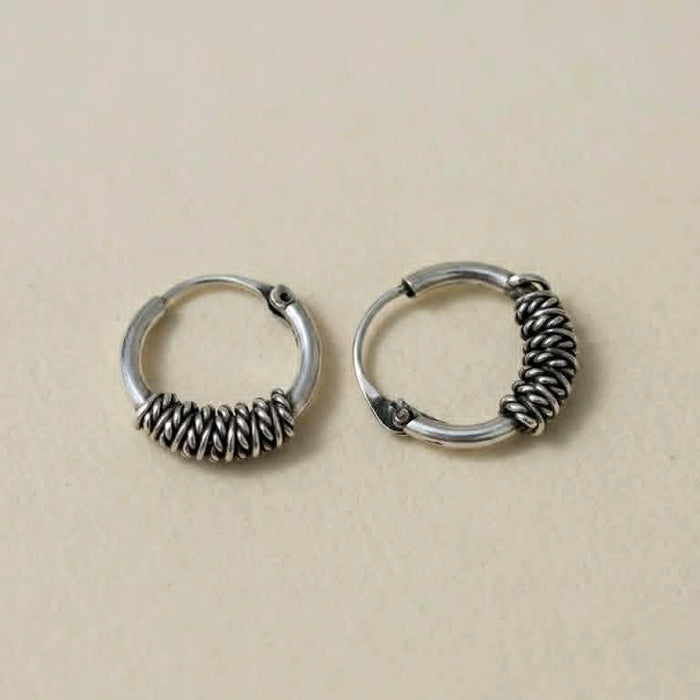 Sterling Silver 2 mm x 13 mm Bali Swirl Hoop Earrings-SE-67