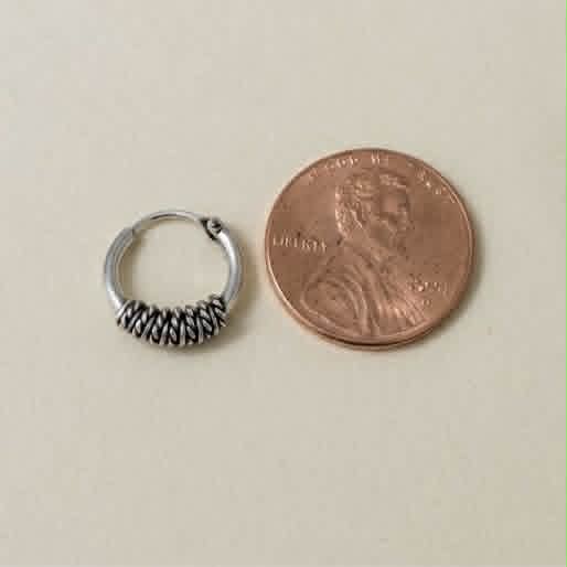 Sterling Silver 2 mm x 13 mm Bali Swirl Hoop Earrings-SE-67