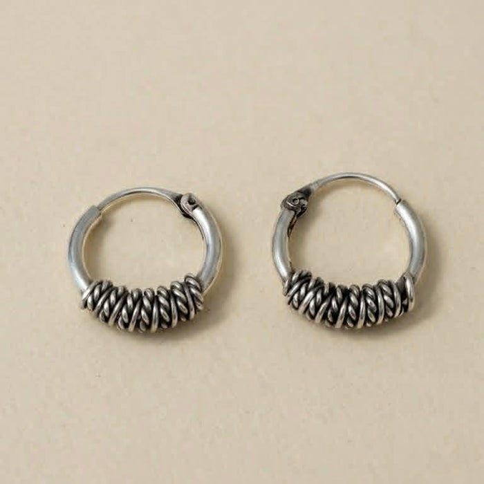 Sterling Silver 2 mm x 13 mm Bali Swirl Hoop Earrings-SE-67