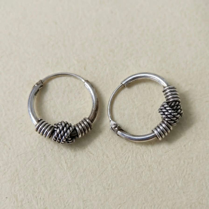 Sterling Silver 2mm x12mm Bali Hoop Earrings-SE-68