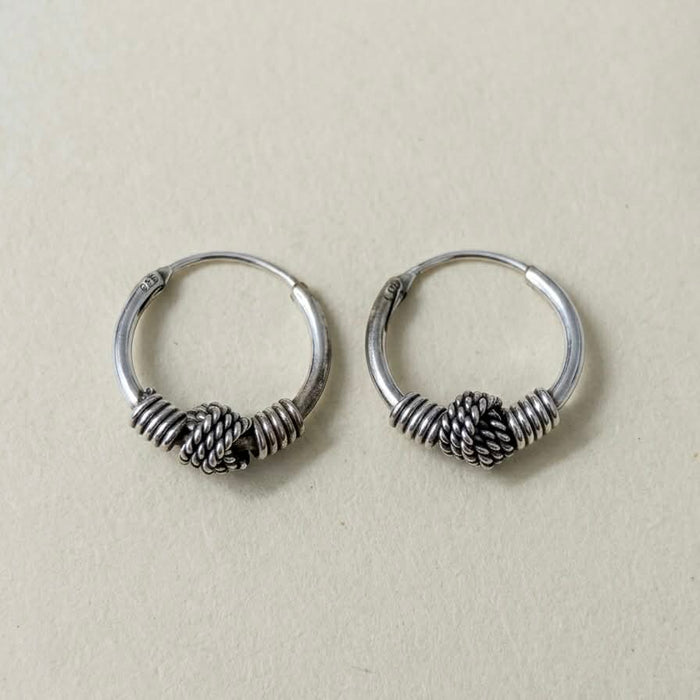 Sterling Silver 2mm x12mm Bali Hoop Earrings-SE-68