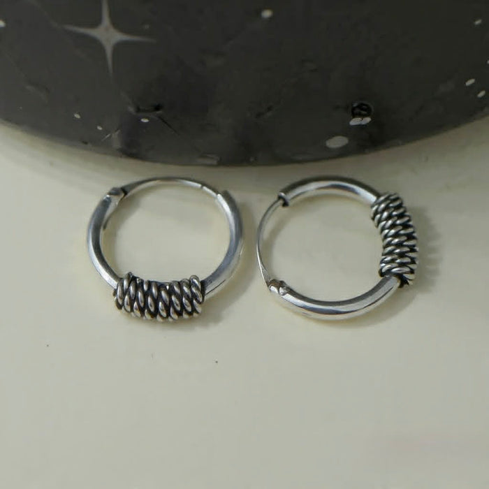 Sterling Silver 2.0mm x 12 mm Bali Rope Hoop Earrings-69