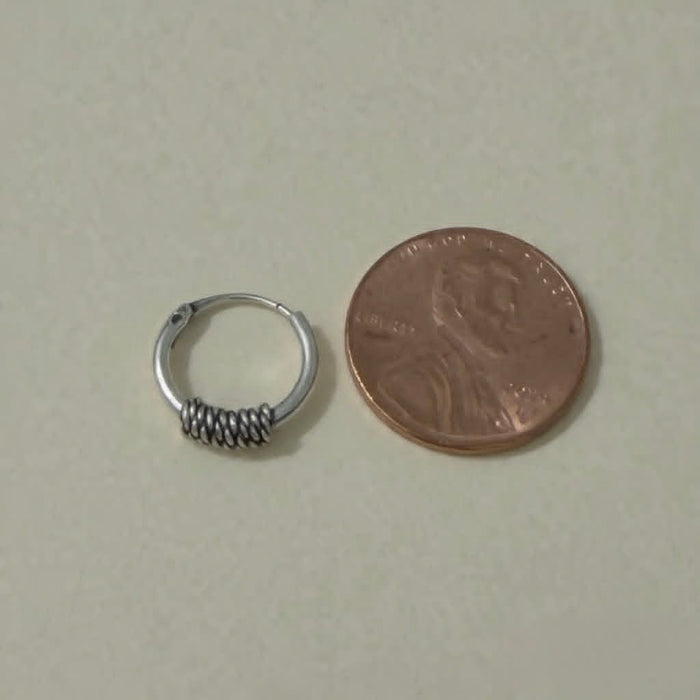 Sterling Silver 2.0mm x 12 mm Bali Rope Hoop Earrings-69