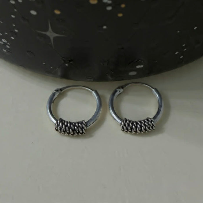 Sterling Silver 2.0mm x 12 mm Bali Rope Hoop Earrings-69
